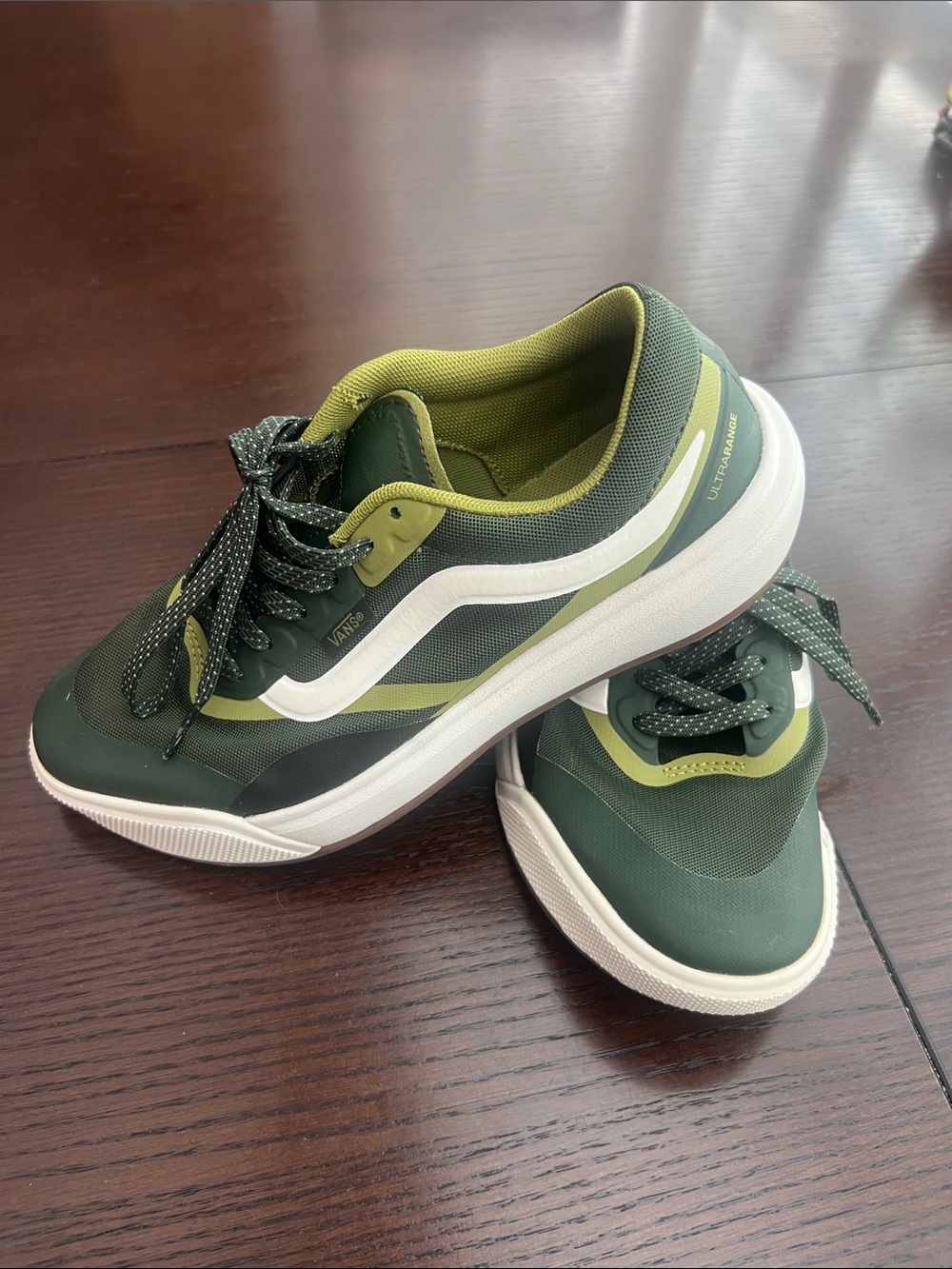 Vans Women’s Low-Top Sneakers in Dark Green with Lime and White Accents